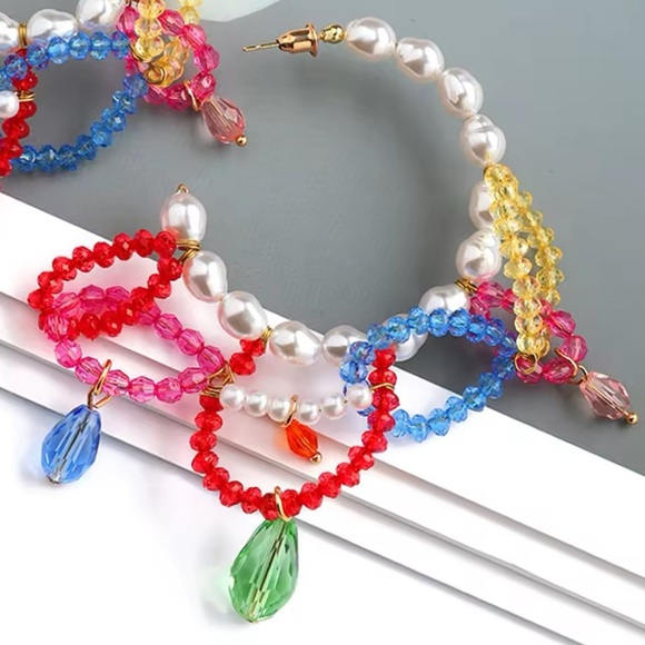 Zara Pearls & Gems Hoop Earrings - Picture 3 of 5